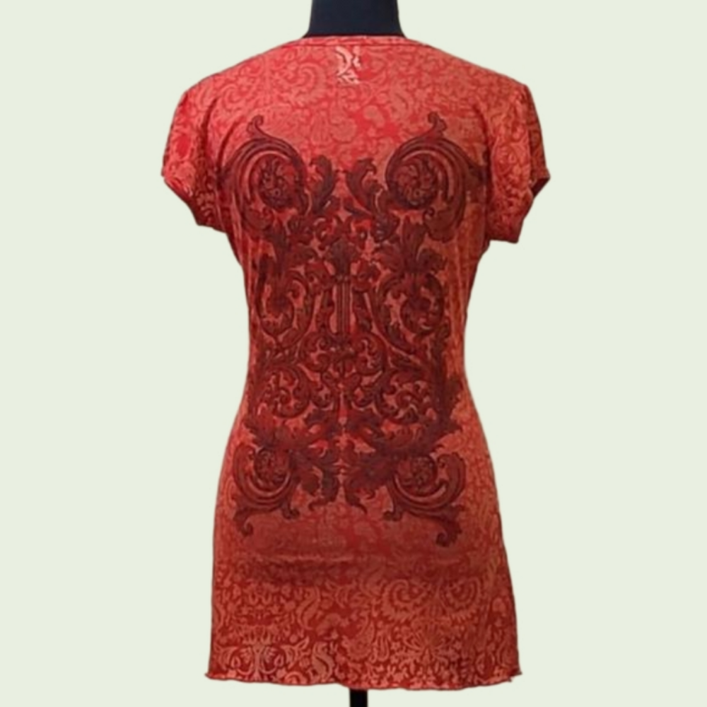 Maurices semi sheer orange short sleeve tee. V-neck with 2 snaps. Size M - Picture 5 of 8
